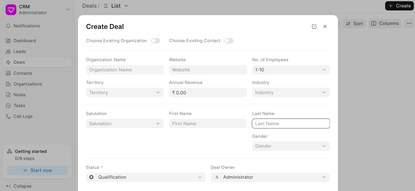 Frappe CRM Screen 1